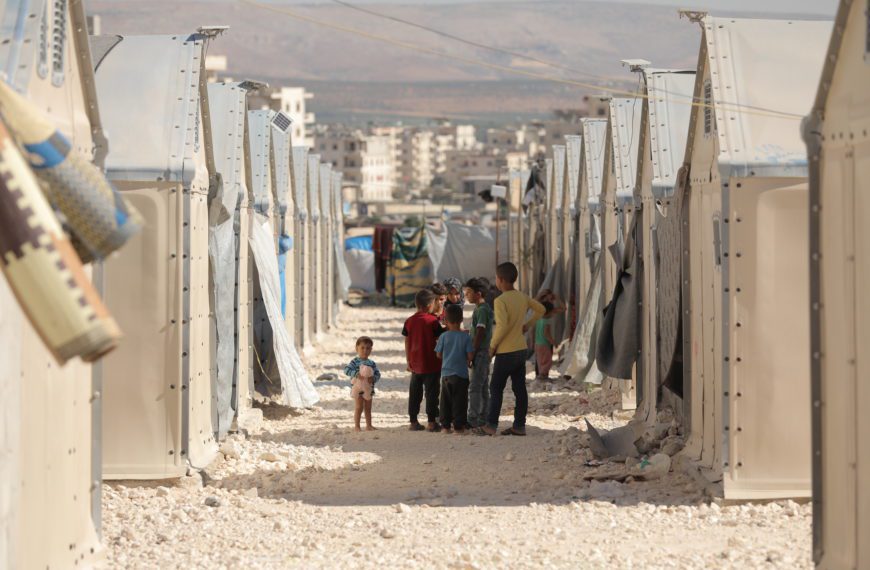 Temporary shelter for earthquake affected people in Northwest Syria