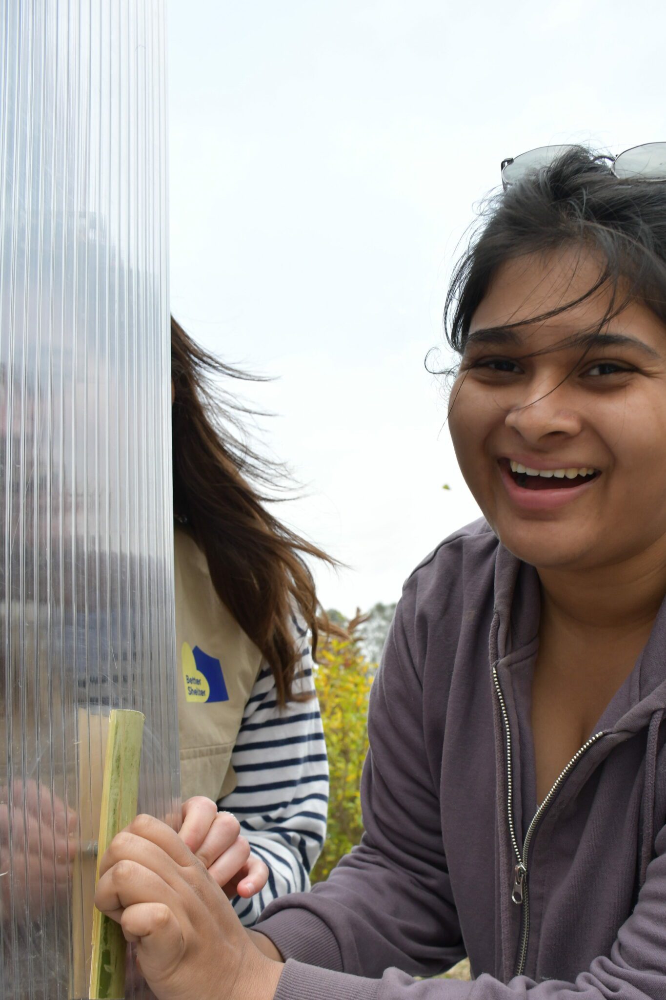 Zoya from STS Global, and Chloe from Better Shelter, working on the new shelter portfolio and testing local material implementations in India.