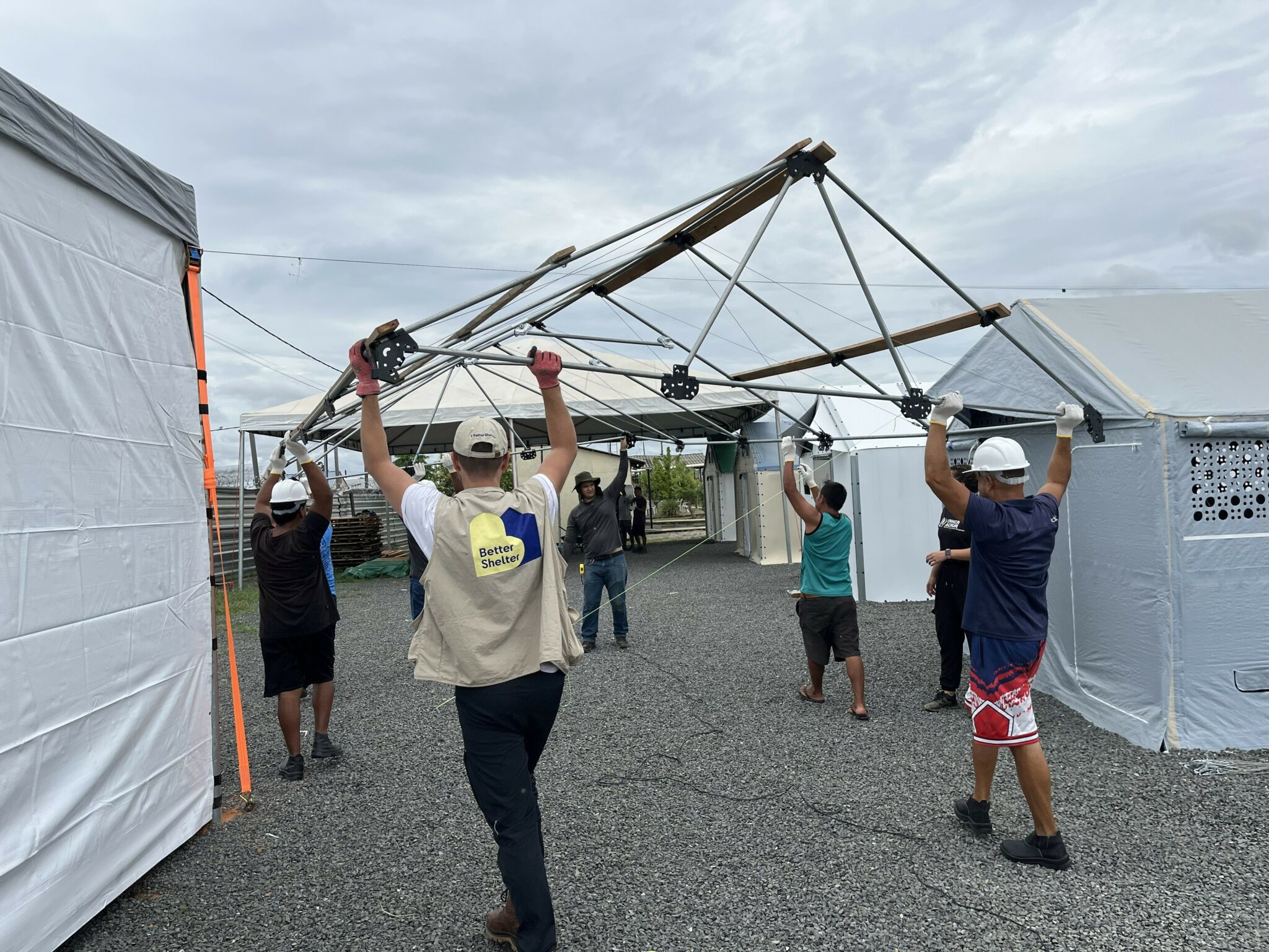 A roof is ready to be mounted to the frame. Photo: Better Shelter
